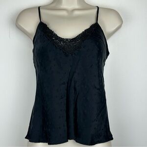 Silkscreen Black Lace Sueded Silk Cami Top sz 6 Coquette FairyGoth Dark Romantic